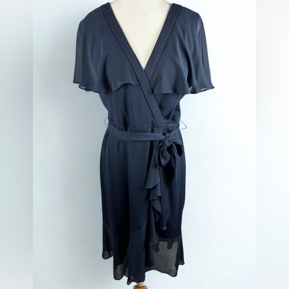 Adrianna Papell Navy Blue Wrap Midi Dress